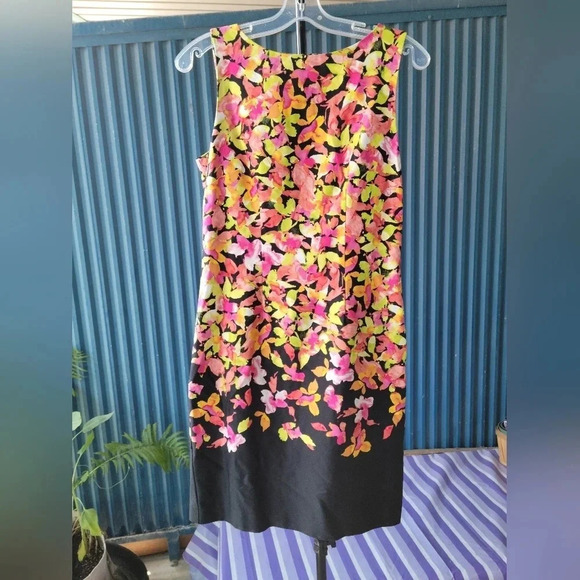 Chetta B  Sleeveless Flowered Dress Size 6 Black with pink, yellow, green, white - Picture 6 of 12